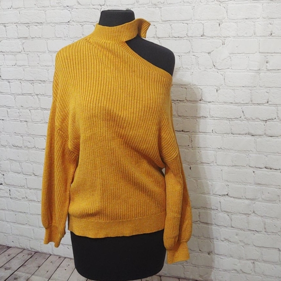 Tece Sweaters - TCEC Off Shoulder Slouchy Turtle Neck